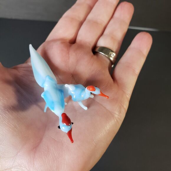 Vintage MCM Two Miniature Blue Hand-Blown Glass Bird Figurines 2" Set of 2 - Picture 6 of 8